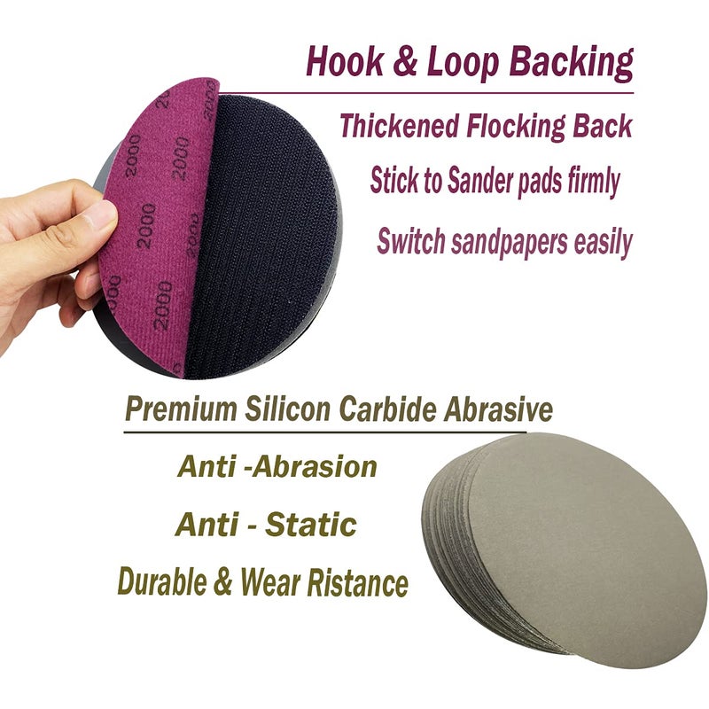 AutKerige 6 Inch Wet Dry Sandpaper, 40 PCS Assorted Grit Sanding Disc (1000/2000/3000/5000) with Premium Silicon Carbide, Hook and Loop Polish Sandpaper for Auto, Wood or Metal Polishing and Sanding - Image 5